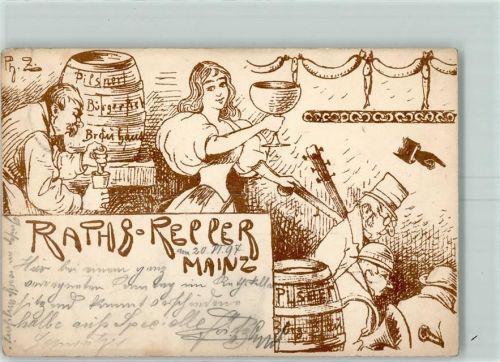 Mainz 1897 Raths-Reller Bierfässer sign