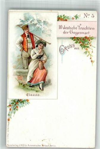 10 Deutsche Trachten der Gegenwart Nr.5 Elsass Trachten Elsass Lithographie / Künstlerkarte