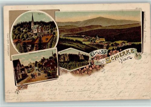 Schierke 1900 Gruss aus - Kirche, Ort u. Strasse AK