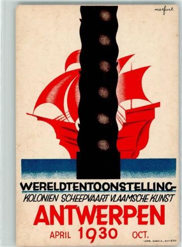 Antwerpen 1930 sign. Marfurt Wereldtentoonstelling AK