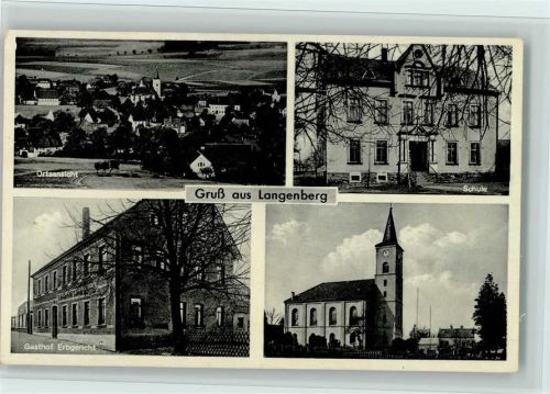 Langenberg 1941 Gasthof Erbgericht, Schule, Kirche, gute Erhaltung AK
