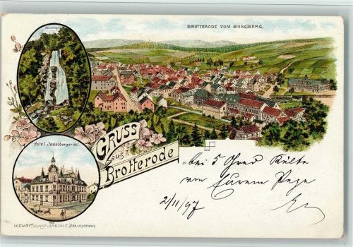 Brotterode 1897 Gruss aus - Hotel Inselberger Hof , Wasserfall AK