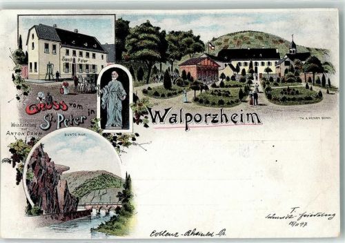 Walporzheim 1897 Gasthaus-Weinhandlung St. Peter Mönch Bunte Kuh sign. Th. A. Henry