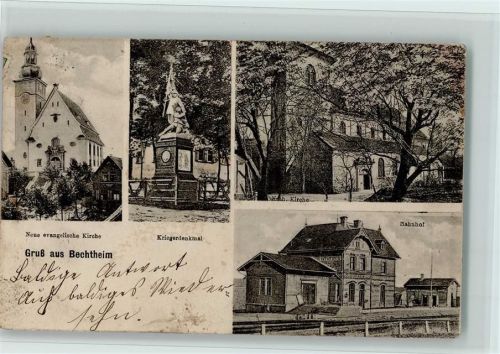 Bechtheim 1915 Kriegerdenkmal, Bahnhof, Kirche, I AK