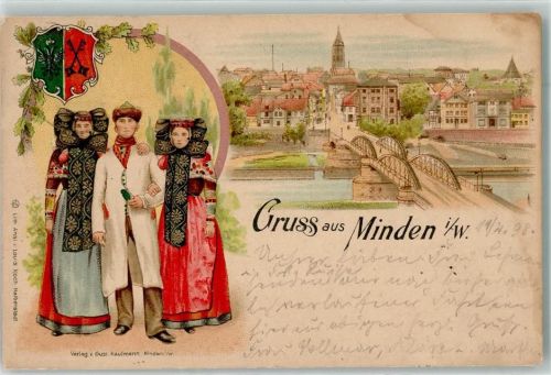 Minden 1898 Westfälische Volkstrachten Lithographie