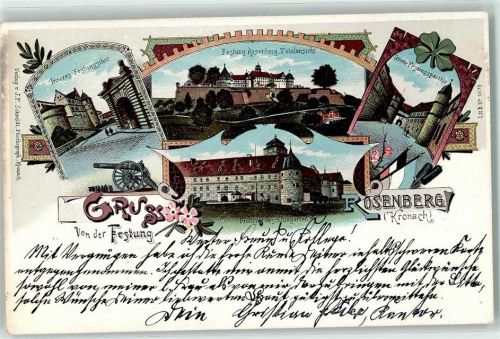 Kronach 1899 Gruss Festung Inneres Festungstor Rosenberg Kanone Blumen Geschützgraben