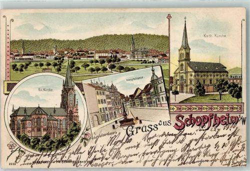 Schopfheim 1900 Kath. Kirche Hauptstraße Ev. Kirche