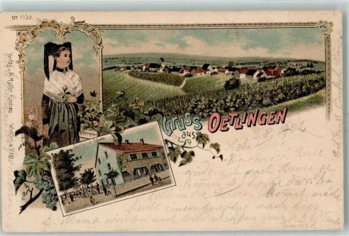 Ötlingen 1902 Tracht Gasthof Zum Ochsen Lithographie
