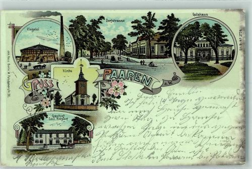 Paaren 1903 Ziegelei Dorfstraße Gutshaus Kirche Gasthof Emil Rietdorf Lithographie