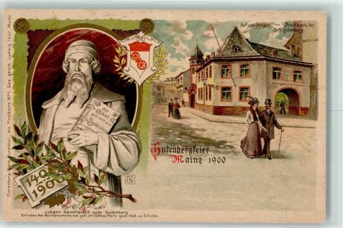 Mainz 1400 - 1900 Gutenbergfeier Druckhaus des Johann Gutenberg Bibel Wappen
