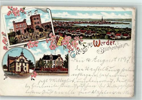 Werder 1897 Gruss aus - Rathaus, Wachtelburg, Postamt AK