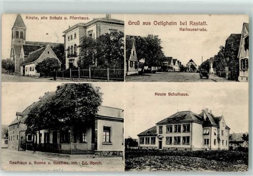 Ötigheim 1918 Kirche Alte Schule Pfarrhaus Rathausstraße Gasthaus zur Sonne Neues Schulhaus