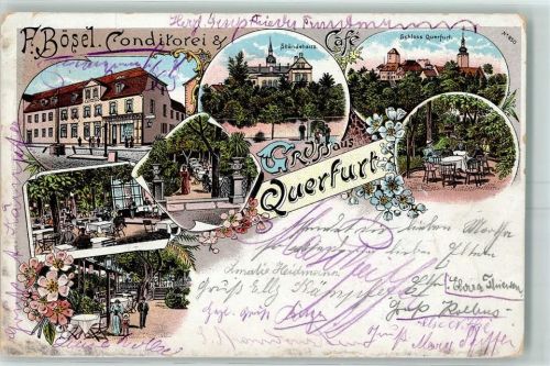 Querfurt 1900 F. Bösel Konditorei Ständehaus Schloss Lithographie