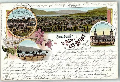 Aix-les-Bains 1897 Lac du Bourget Casino Villa des Fleurs Etablissement thermal et Arc de Campanusia