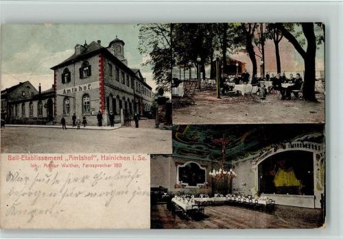 Hainichen 1913 Ball Etablissement Amtshof mit Saal und Bühne, Innenansicht