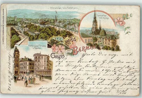 Barmen 1902 Villenanlage beim Toelleturm Gemarker ref. Kirche Rathauser Brücke u. Theater