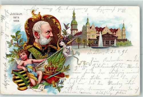 Dresden 1898 König Albert Regierungsjubiläum 1873-1898 Wappen Engel AK