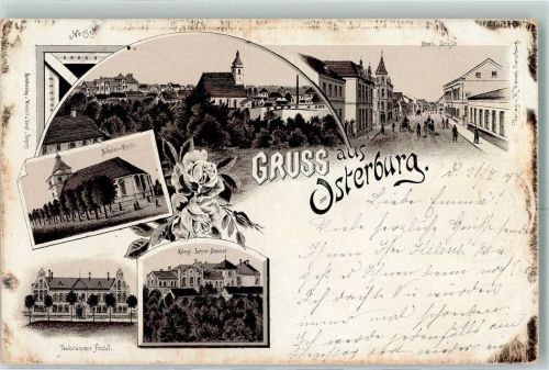 Osterburg 1899 Gruss aus Taubstummen-Anstalt Breite Str. AK