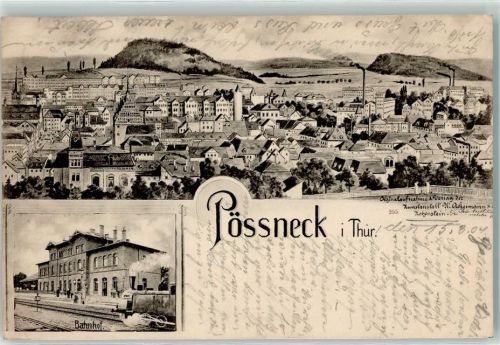 Pößneck 1904 Bahnhof Dampflok
