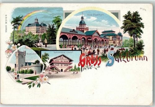 Salzbrunn Regenbogen Neue Elisenhalle Wilhelmshöhe Schweizerei Idahof Lithographie Muster NR 3
