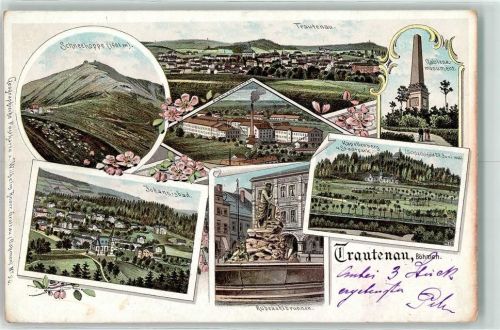 Trutnov Trautenau 1897 Lithographie Gablenz Monument Schneekoppe Johannisbad Rübezahlbrunnen
