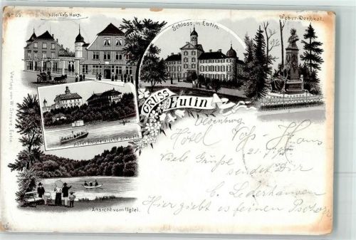 Eutin 1895 Hotel Voss Haus Hotel Holsteinische Schweiz Schloss Weber Denkmal Lithographie