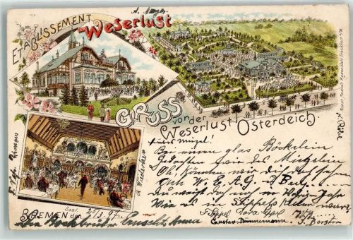 Bremen 1897 Gasthaus-Etablissement Weserlust Osterdeich Saal