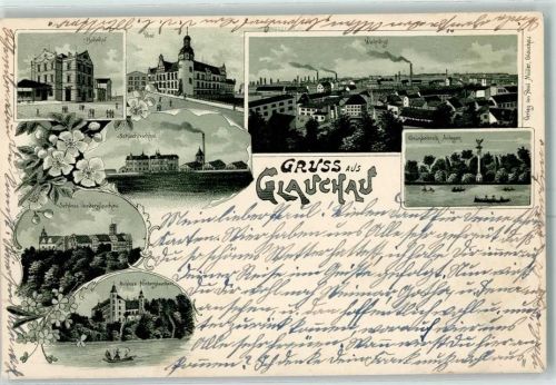 Glauchau 1898 Bahnhof Post Wehrdigt Schlachtviehhof Schloss Vorderglauchau Schloss Hinterglauchau Gründelteich-Anlagen