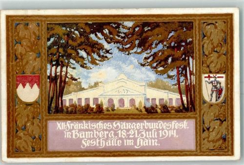 Bamberg 1914 XII. Fränkisches Sängerbundesfest Festhalle im Hain Wappen