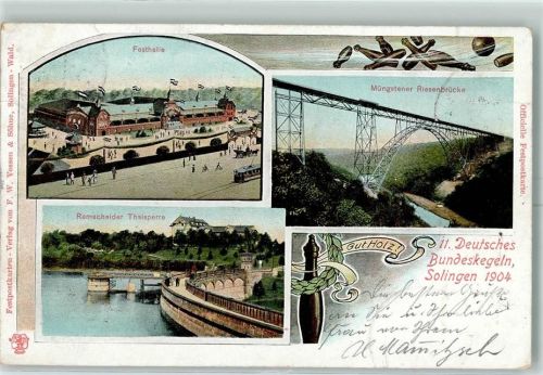 Solingen 1904 11. Dt. Bundeskegeln Festhalle Talsperre Müngster Riesenbrücke