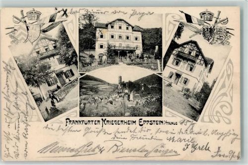 Eppstein 1905 Frankfurter Kriegerheim Wappen Adler Krone Bahnpost Frankfurt