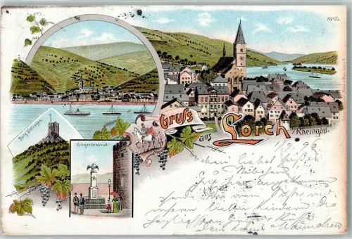 Lorch 1896 Burg Nollingen Kriegerdenkmal Raddampfer