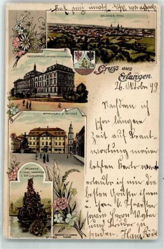 Erlangen 1899 Marktplatz Rathaus Collegienhaus Universität Wappen
