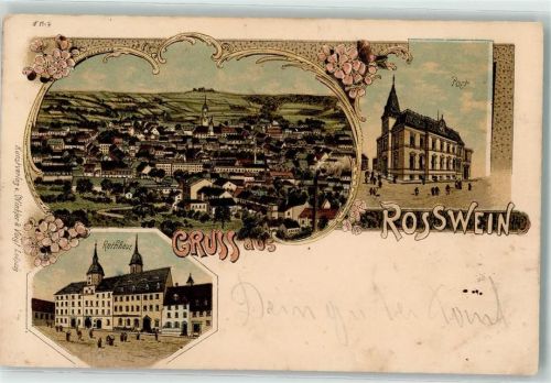 04741 O7304 Roßwein 1899 Lithographie Rathaus Post