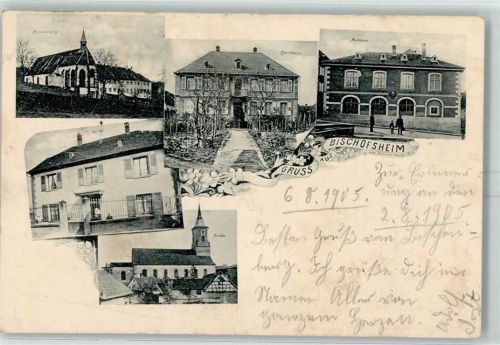 Bischoffsheim 1905 Rathaus Spital Pfarrhaus AK