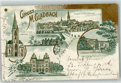 Mönchengladbach 1900 St. Josephskirche a. Hermges Georgplatz mit Münsterkirche Kaiserbad Gesellschaftshaus Erholung