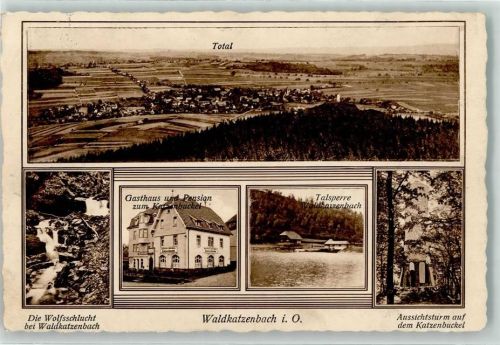 Waldkatzenbach Wlfsschluchr Gasthaus u. Pension zum Katzenbuckel Talsperre Katzenbuckel Aussichtsturm auf dem Katzenbuckel