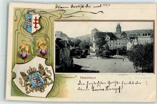 Bad Hersfeld 1902 Turm der Stadtkirche Denkmal Wappen