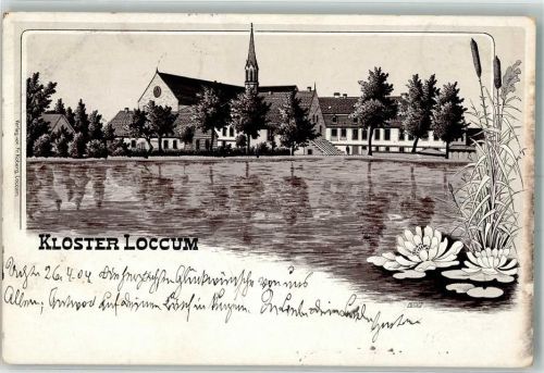 31547 W3076 Loccum 1904 Lithographie Kloster Seerosen Schilf