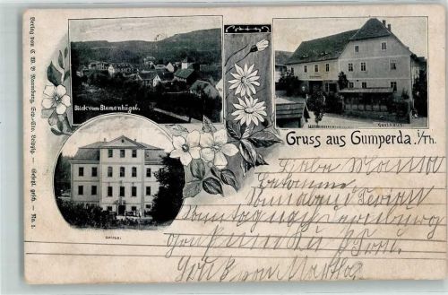Gumperda 1900 Blick vom Blumenhügel Schloss