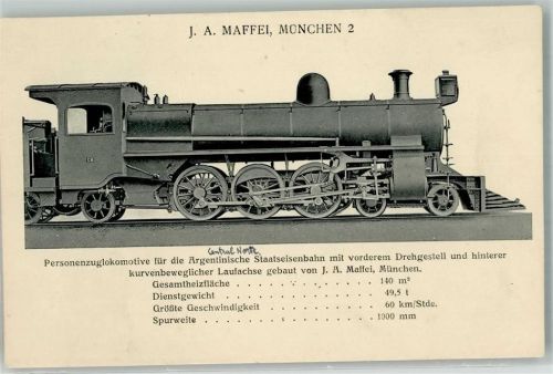 München Maffei-Personenzuglokomotive für die Argentinische Staatseisenbahn mit vorderem Drehgestell und hinterer beweglichen Laufachse