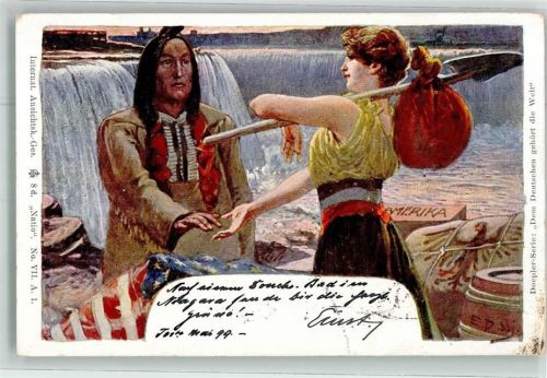 1899 Amerika Siedlerin am Niagara Wasserfall AK