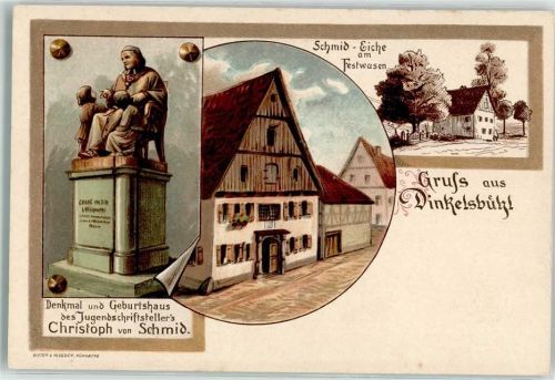 Dinkelsbühl Denkmal und Geburtshaus Christoph von Schmid Schmid-Eiche am Festwasen