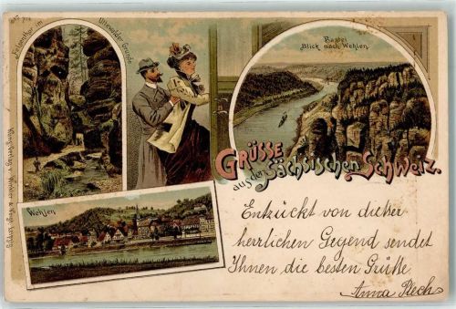 Wehlen Stadt 1898 Felsentor Uttewalder Grunde Bastei Blick zur Stadt