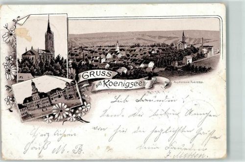 Königsee 1899 Kirche Gruss Blumen Lithographie