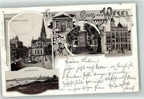 Wesel 1898 Marktplatz Kirche Eisenbahnbrücke Denkmal der 11 Schill'schen Offiziere