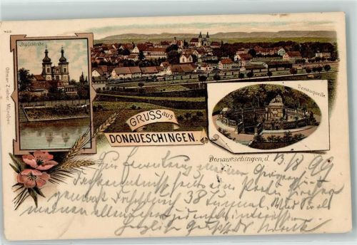 Donaueschingen 1899 Stadtkirche Donauquelle