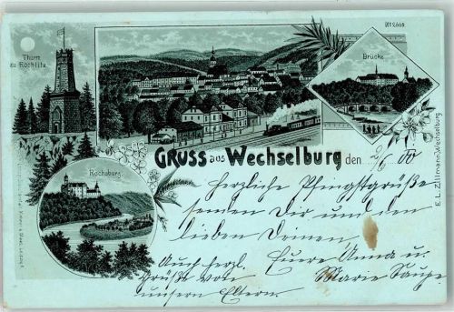 Wechselburg 1900 Turm zu Rochlitz Rochsburg Brücke Bahnhof Eisenbahn