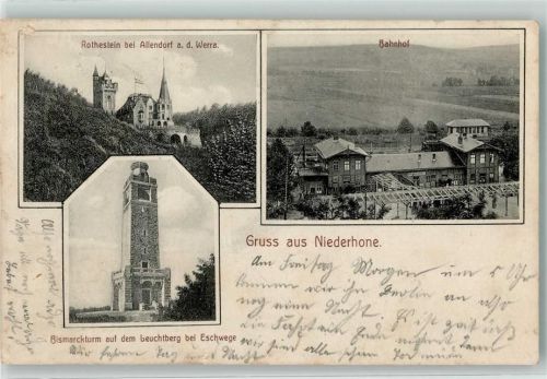 Niederhone 1908 Rothestein bei Allendorf a.d. Werra Bahnhof Bismarckturm auf dem Leuchtberg bei Eschwege