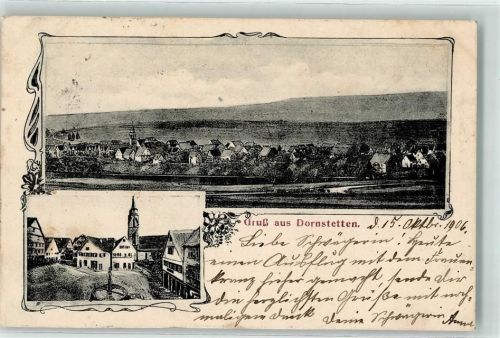 Dornstetten 1906 Marktplatz Brunnen Kirche Bahnpoststempel